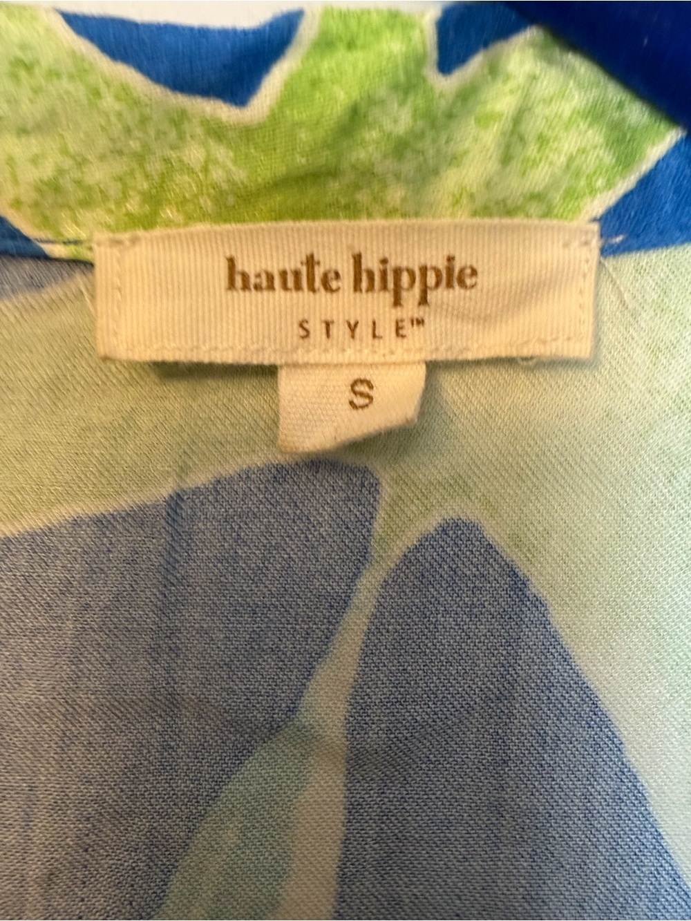 Haute Hippie Blue & Green          Tie-Front Button Down Shirt - Picture 4 of 5